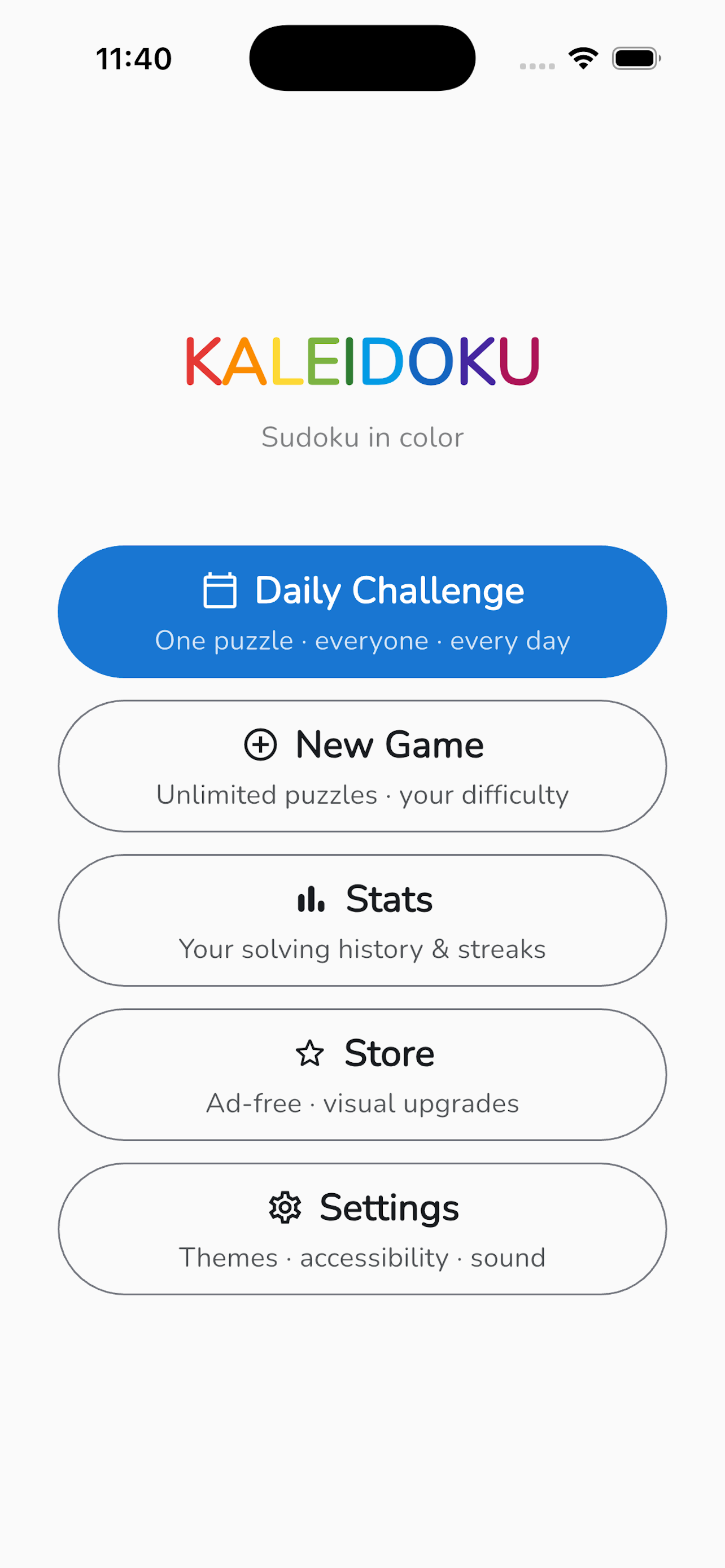 Kaleidoku home screen